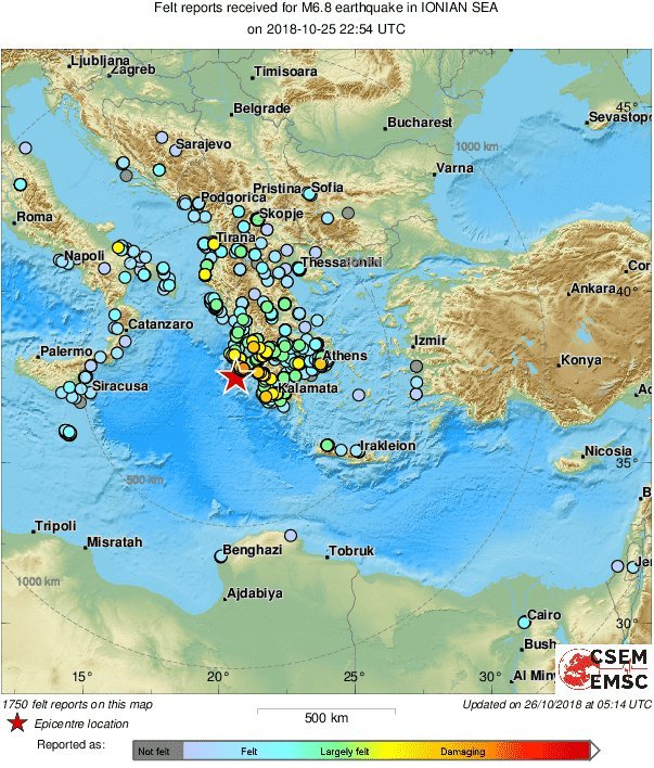 Η αναθεώρηση του Ευρωμεσογειακού Ινστιτούτου σε 6,8 Ρίχτερ