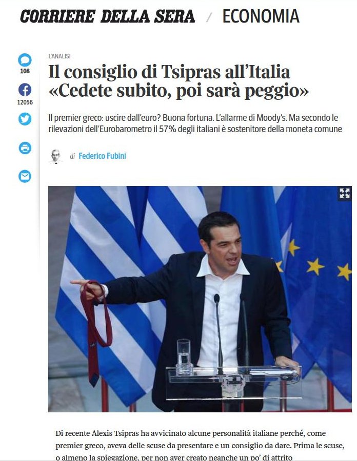 Corriere della Sera: Ο Τσίπρας συμβούλευσε την Ιταλία -«Υποχωρήστε τώρα, αλλιώς καλή τύχη» | iefimerida.gr 0