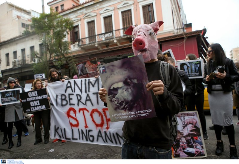 «Εφοδος» των Vegan στη Βαρβάκειο- Mε μάσκες γουρουνιών και μαύρα ρούχα [εικόνες]  | iefimerida.gr 1
