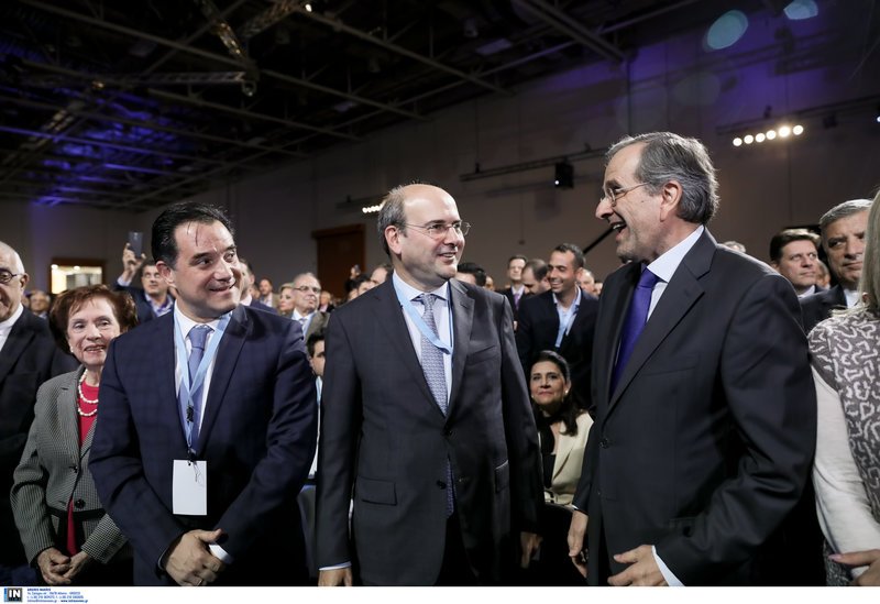 Ο Αντώνης Σαμαράς και οι αντιπρόεδροι της ΝΔ Αδωνις Γεωργιάδης και Κωστής Χατζηδάκης