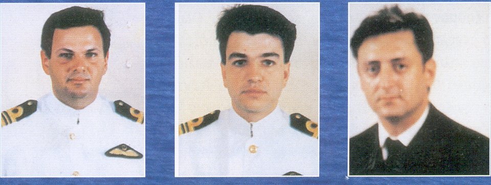 O υποπλοίαρχος Χριστόδουλος Καραθανάσης, o υποπλοίαρχος Παναγιώτης Βλαχάκος και o αρχικελευστής Έκτορας Γιαλοψός