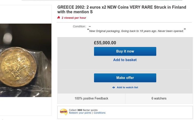 Η τρέχουσα δημοπρασία με το ιλιγγιώδες ποσό των 62.400 ευρώ (55.000 λίρες Αγγλίας) / Φωτογραφία: ebay.co.uk