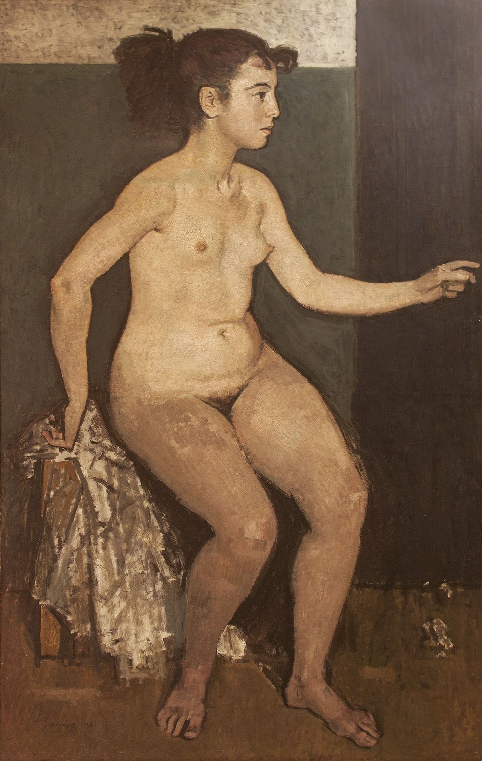 Γιάννης Μόραλης, Καθισμένο Γυμνό, 1952, Λάδι σε μουσαμά