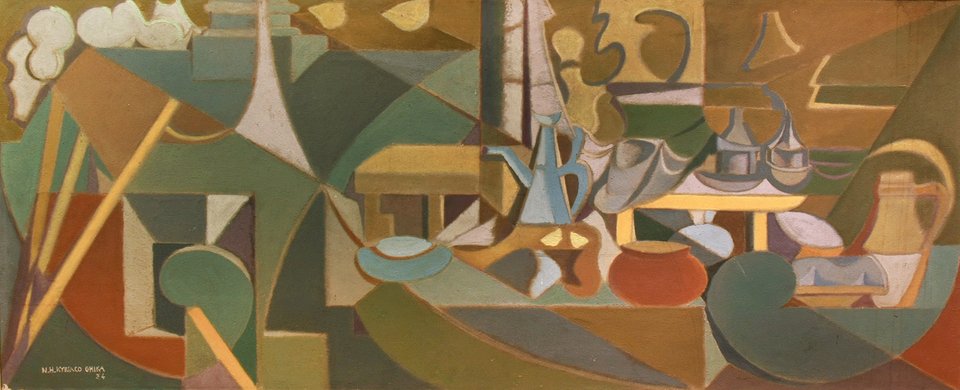 Νίκος Χατζηκυριάκος-Γκίκας,Νεκρή Φύση,1934, Λάδι και άμμος σε μουσαμά