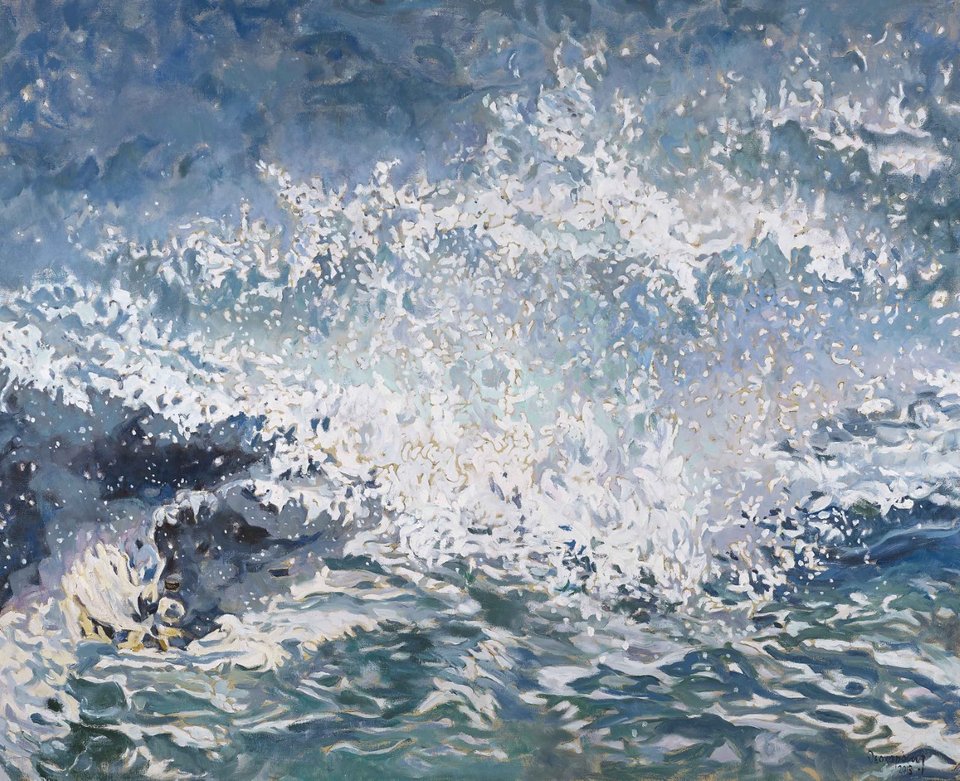 Στο κύμα, λάδι σε μουσαμά 