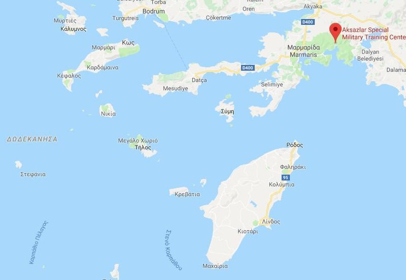 Η βάση Ακσάζ, απέναντι από τη Ρόδο / Φωτογραφία: Google Maps