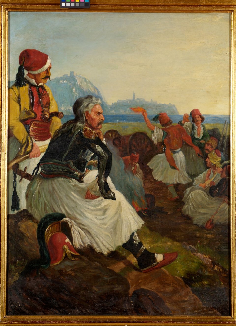 Άγνωστος (τέλος 19ου-αρχές 20ού αιώνα) Ο Κολοκοτρώνης συγκεντρώνει στο στρατόπεδο της Λέρνας τους νικητές του Δράμαλη (αντίγραφο ελαιογραφικού σκίτσου από τον κύκλο έργων με θέμα τον Αγώνα της Ανεξαρτησίας του 1821 του Peter von Hess, 1839) Λάδι σε μουσαμά, 83,3 x 61,5 εκ.. © Συλλογή Εθνικής Τράπεζας της Ελλάδος