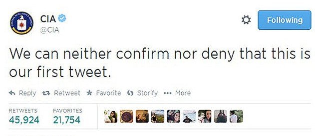 Εχει και χιούμορ η CIA -Το πρώτο μήνυμά της στο Twitter προκάλεσε έκπληξη και γέλια [εικόνα] | iefimerida.gr 0