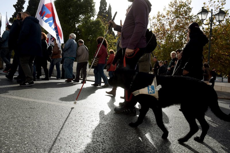 Σκύλος-οδηγός κατά τη διάρκεια πορείας στο Μέγαρο Μαξίμου