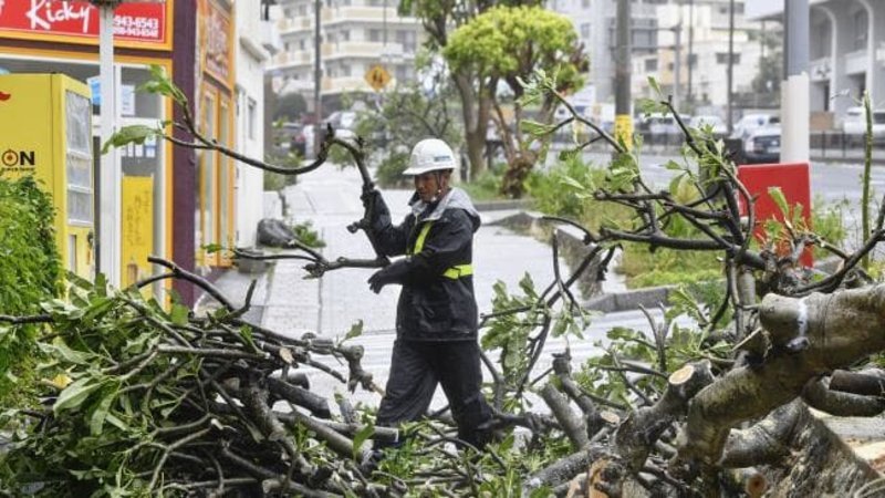 Εσπασαν κλαδιά δέντρωνμε αποτέλεσμα να έχει διακοπεί η κυκλοφορία σε λεωφόρο της πόλης Νάχα -Φωτογραφία: AP