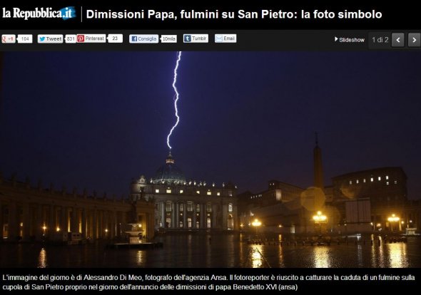 Οργή Θεού για την παραίτηση του Πάπα - Έπεσαν κεραυνοί στο Βατικανό [εικόνα] | iefimerida.gr 0