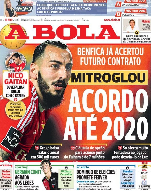 «Λιώνουν» στην Μπενφίκα για Μήτρογλου - Το πρωτοσέλιδο της A Bola [εικόνα] | iefimerida.gr 0