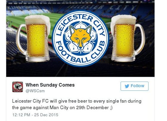 Η Λέστερ... τρελάθηκε – Κερνά 30.000 μπύρες τους φιλάθλους της επειδή είναι πρώτη [εικόνα] | iefimerida.gr 0