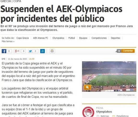 Πρώτο θέμα στα διεθνή ΜΜΕ τα επεισόδια στο ΑΕΚ-Ολυμπιακός: Αναφορές και στους πανηγυρισμούς του Περέιρα [εικόνες] | iefimerida.gr 2