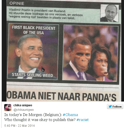 Ρατσιστική απρέπεια από την εφημερίδα De Morgen: Παρουσίασαν το ζεύγος Ομπάμα ως πιθηκάνθρωπους [εικόνες] | iefimerida.gr 0