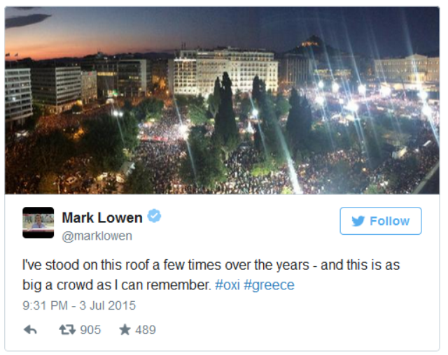 Τι έγραψε ο ανταποκριτής του BBC για τη συγκέντρωση του Οχι στο Σύνταγμα [εικόνα] | iefimerida.gr 0