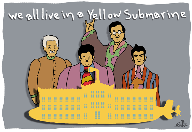 Αυτοί είναι οι Ελληνες Beatles: Σαμαράς, Τσίπρας, Βενιζέλος και Κουβέλης στο κίτρινο υποβρύχιο της Βουλής [σκίτσο] | iefimerida.gr 0