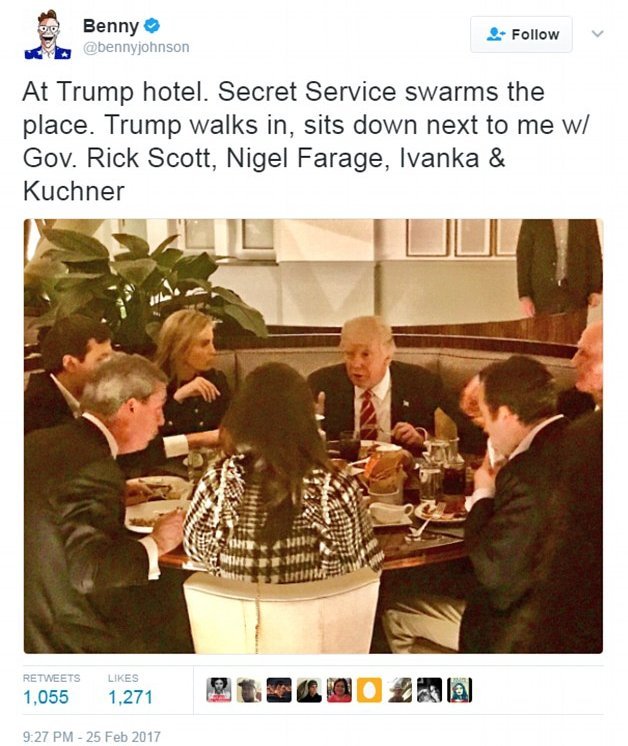 Δείπνo του Ντόναλντ Τραμπ με τον Νάιτζελ Φάρατζ και την κόρη του Ιβάνκα [εικόνες] | iefimerida.gr 0