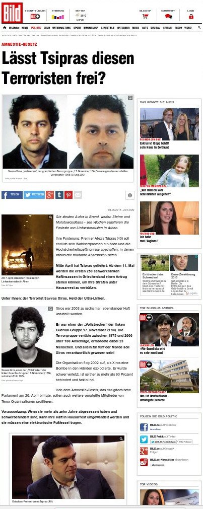 Η Bild επιτίθεται στον Τσίπρα για τον Ξηρό: «Θα αφήσει αυτόν τον τρομοκράτη ελεύθερο;» | iefimerida.gr 0