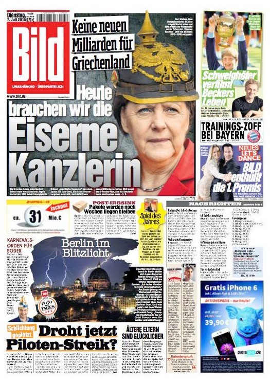 H Bild φόρεσε στη Μέρκελ περικεφαλαία: Οχι άλλα λεφτά στην Ελλάδα [εικόνα] | iefimerida.gr 0