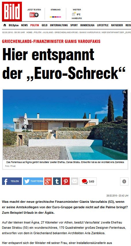 Αφιέρωμα της Bild στη βίλα Βαρουφάκη στην Αίγινα -«Εδώ χαλαρώνει ο ευρω-τρόμος» [εικόνες] | iefimerida.gr 1