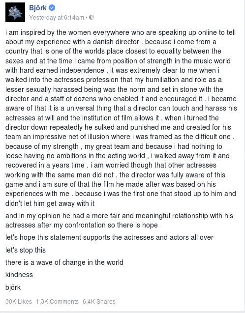 Björk: Εμένα με παρενόχλησε σεξουαλικά ο Lars von Trier [βίντεο] | iefimerida.gr 2