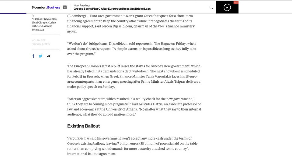 Bloomberg: Η Ελλάδα ψάχνει τώρα ένα Σχέδιο Γ' μετά το «όχι» του Eurogroup | iefimerida.gr 1
