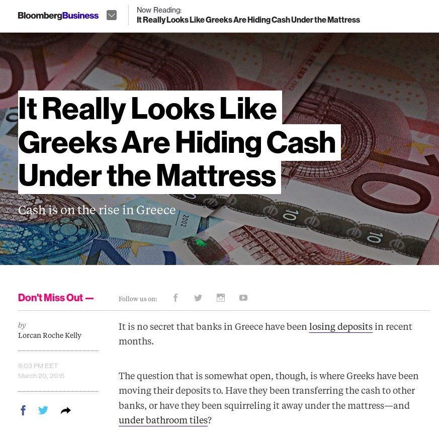 Το Bloomberg σαρκάζει: Είναι πολλά τα... στρώματα - Οι Ελληνες έχουν κρύψει 10 δισ. ευρώ μετρητά [πίνακες] | iefimerida.gr 0