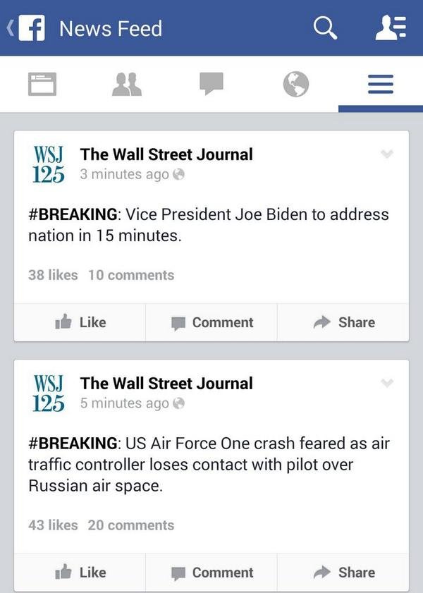 «Εκτακτο: Αγνοείται το αεροσκάφος του Ομπάμα» - Ο χάκερ που τρέλανε το facebook της Wall Street  Journal [εικόνα] | iefimerida.gr 1