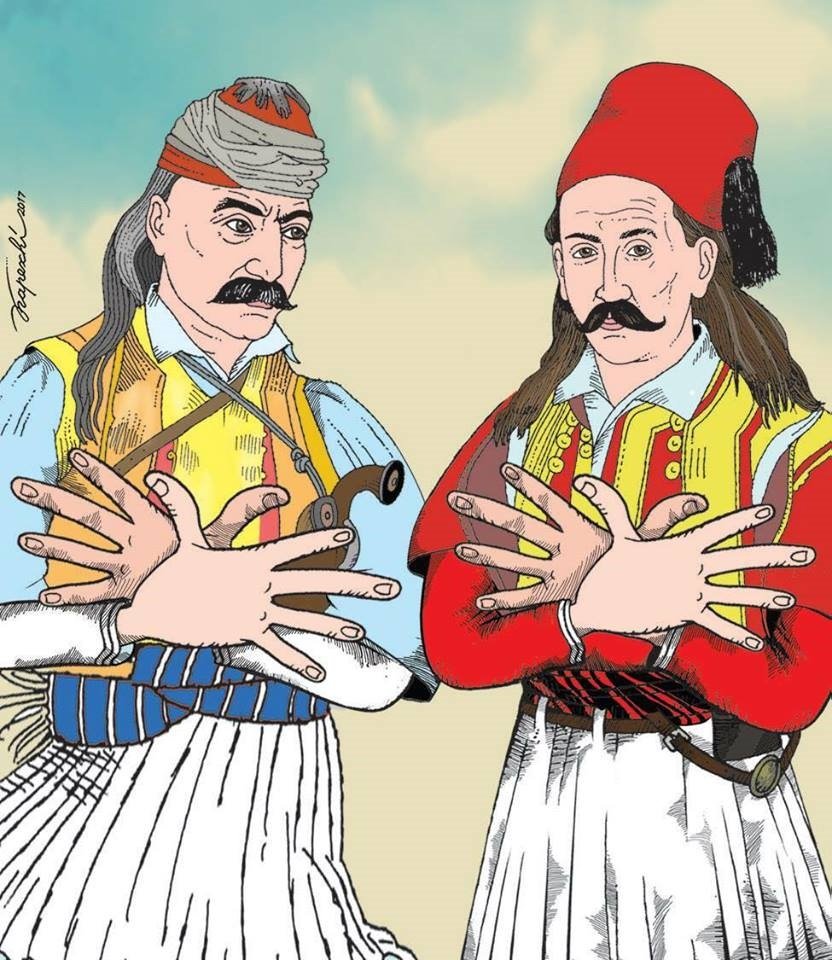 Σάλος με σκίτσο που δείχνει τους Κολοκοτρώνη και Μπότσαρη να σχηματίζουν τον αλβανικό αετό [εικόνα] | iefimerida.gr 0