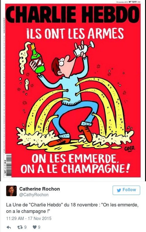 Το σκίτσο του Charlie Hebdo για την επίθεση:  Έχουν όπλα -Δεν μας νοιάζει, εμείς έχουμε σαμπάνια [εικόνα] | iefimerida.gr 0