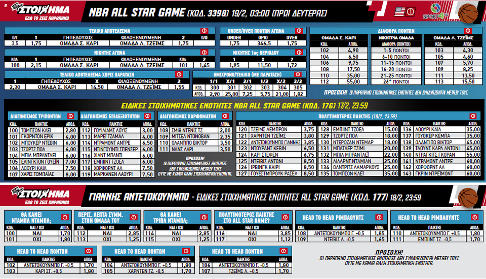 Πολλά ειδικά στοιχήματα για το NBA All Star Game και τον Αντετοκούνμπο από το ΠΑΜΕ ΣΤΟΙΧΗΜΑ του ΟΠΑΠ | iefimerida.gr 0