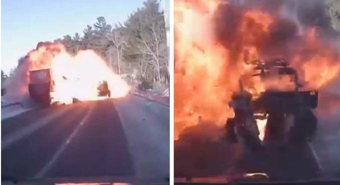 Εικόνες-σοκ: Τζιπ τυλίγεται στις φλόγες μετά από τρομακτική μετωπική με φορτηγό [βίντεο]  | iefimerida.gr 0