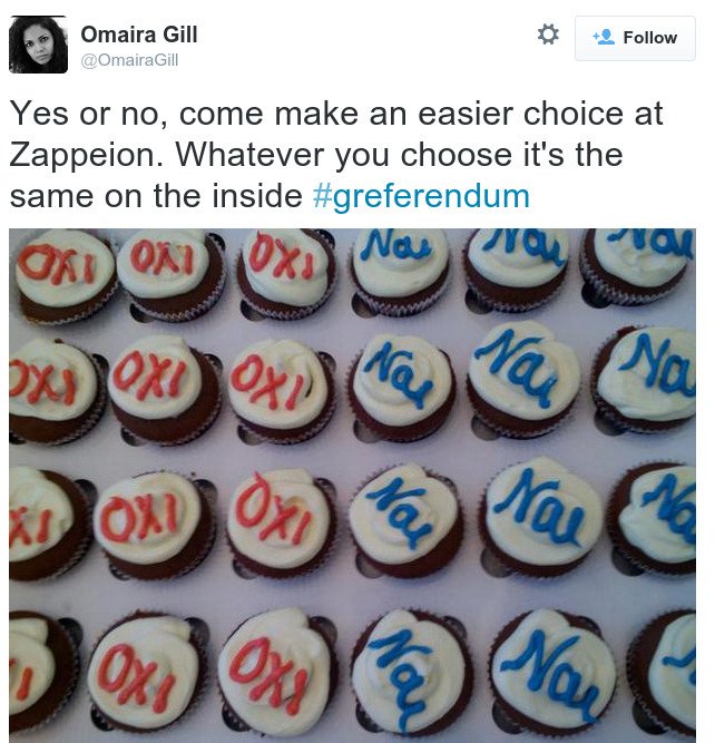 Τα γλυκά του δημοψηφίσματος -Η δημοσιογράφος που κερνάει «Ναι» και «Οχι» [εικόνες] | iefimerida.gr 0