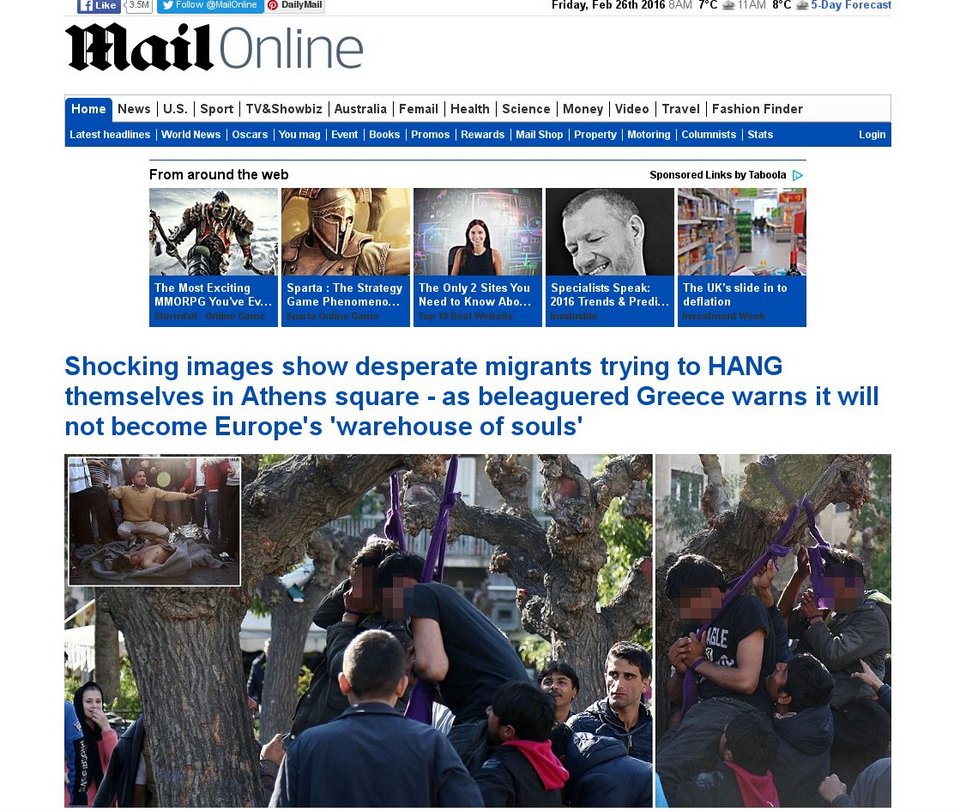 Πρωτοσέλιδο στην Daily Mail οι εικόνες-σοκ από την απόπειρα αυτοκτονίας των μεταναστών στην πλατεία Βικτωρίας [εικόνες] | iefimerida.gr 0