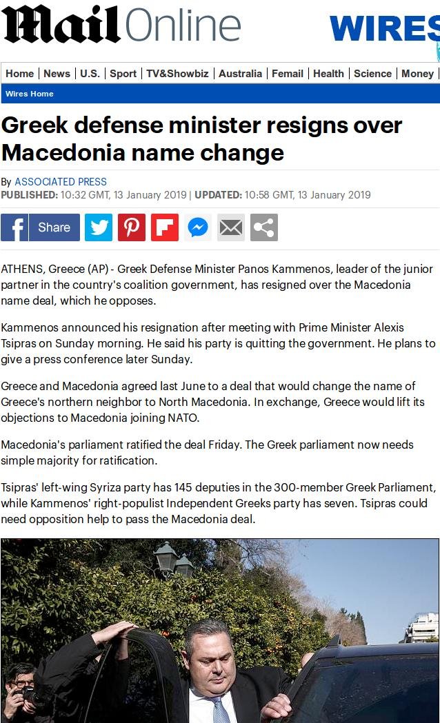 Διεθνή ΜΜΕ: Παραίτηση Καμμένου και κυβερνητική κρίση στην Ελλάδα λόγω της συμφωνίας των Πρεσπών | iefimerida.gr 6