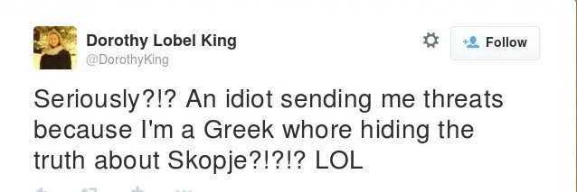 Σκοπιανοί τα έβαλαν με την Ντόροθι Κινγκ στο Twitter -Την αποκαλούν «Ελληνίδα πόρνη» και την απειλούν [εικόνες] | iefimerida.gr 0