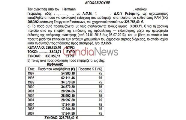Γερμανός... «μπαταχτσής»: Πήρε 1,5 εκατ. ευρώ παράνομες επιδοτήσεις στην Κρήτη [έγγραφα] | iefimerida.gr 0