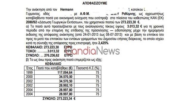 Γερμανός... «μπαταχτσής»: Πήρε 1,5 εκατ. ευρώ παράνομες επιδοτήσεις στην Κρήτη [έγγραφα] | iefimerida.gr 2