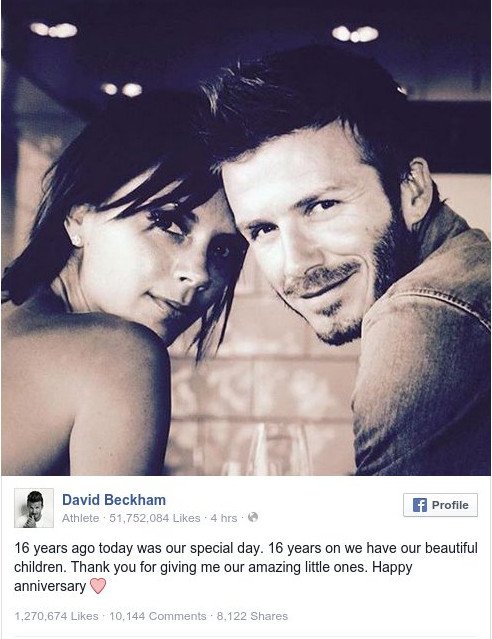 Ντέιβιντ & Βικτόρια Μπέκαμ: Τα τρυφερά μηνύματα που αντάλλαξαν για την επέτειό τους [εικόνες] | iefimerida.gr 1