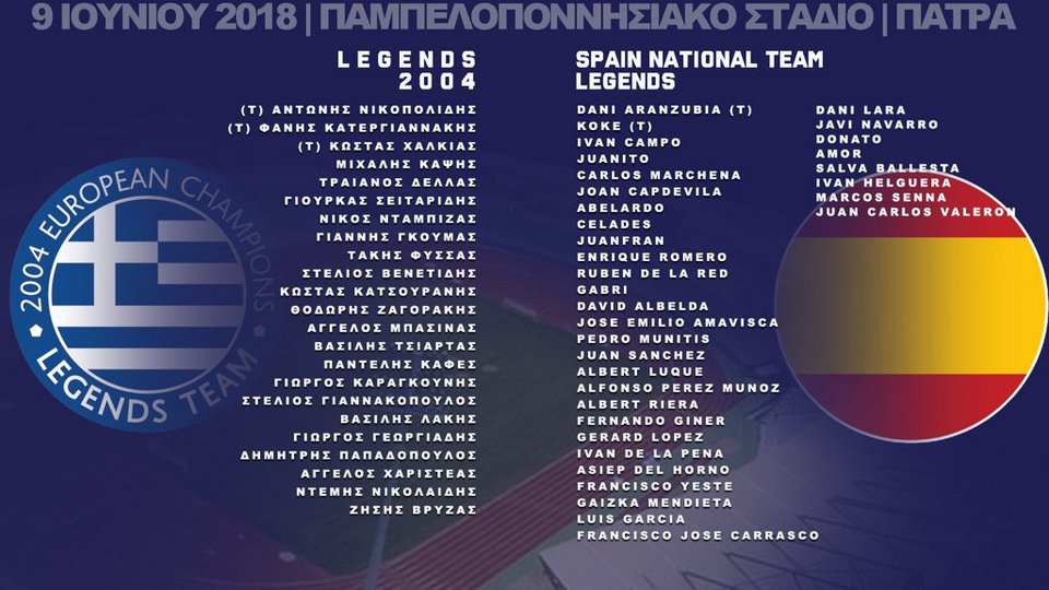 Τα ρόστερ του αγώνα των Ελλήνων Legends 2004 εναντίον των Ισπανών Legends | iefimerida.gr 0
