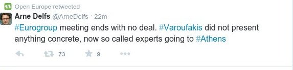 Δημοσιογράφος Bloomberg: Τέλος χωρίς συμφωνία στο Eurogroup -Οι εμπειρογνώμονες πάνε στην Αθήνα  | iefimerida.gr 0