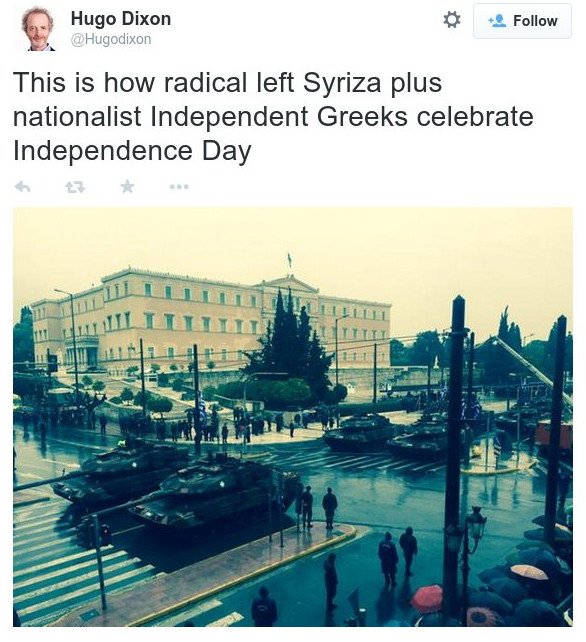 Ειρωνικό tweet του Ντίξον: Δείτε πώς γιορτάζουν οι αριστεροί και οι εθνικιστές την 25η Μαρτίου [εικόνα] | iefimerida.gr 0