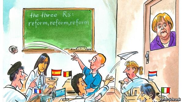Σκίτσο στον Economist: Επιστροφή στα θρανία για τις ατίθασες Ελλάδα-Ισπανία - Καθηγήτρια η Mέρκελ | iefimerida.gr 0