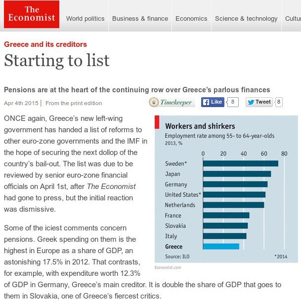 Economist: Αγκάθι στις διαπραγματεύσεις οι συντάξεις -Η Ελλάδα ξοδεύει τα περισσότερα στην ευρωζώνη | iefimerida.gr 0