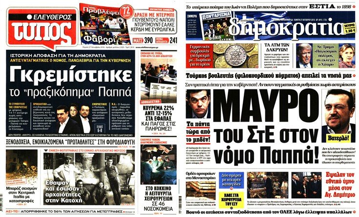 Τα πρωτοσέλιδα των εφημερίδων για την απόφαση του ΣτΕ που έκρινε αντισυνταγματικό το νόμο Παππά | iefimerida.gr 2