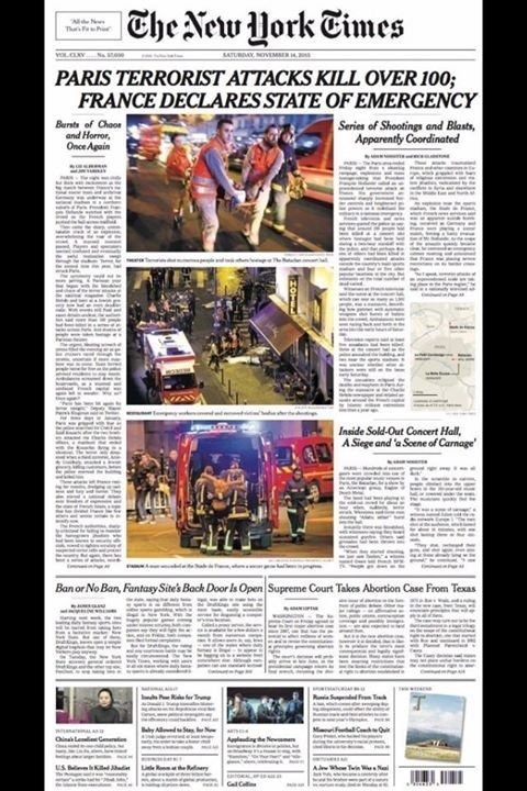 Τα πρωτοσέλιδα του τρόμου -Εφημερίδες από όλο τον κόσμο για το μακελειό στο Παρίσι [εικόνες] | iefimerida.gr 7