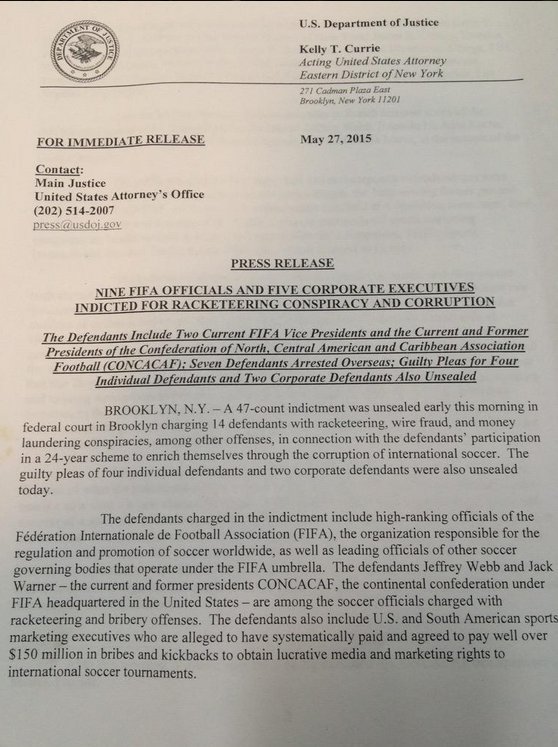 Στη δημοσιότητα το κατηγορητήριο για το σκάνδαλο της FIFA [εικόνες] | iefimerida.gr 1