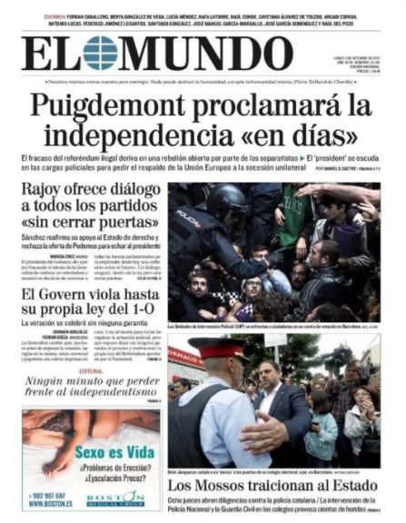 Στα δύο ο ισπανικός Τύπος για το δημοψήφισμα της Καταλονίας -Εγκώμια ή κατάρες | iefimerida.gr 2