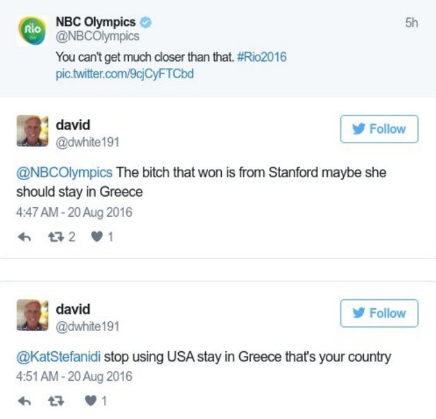 Επίθεση στον Αμερικανό που αμφισβήτησε την Στεφανίδη - Απάντηση με «μούτζα» στο twitter [εικόνα] | iefimerida.gr 1